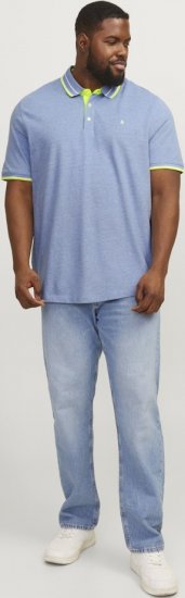 Jack & Jones PAULOS Short Sleeve Polo Light Blue/NEON - Polosärgid - Meeste suured polosärgid 2XL – 8XL