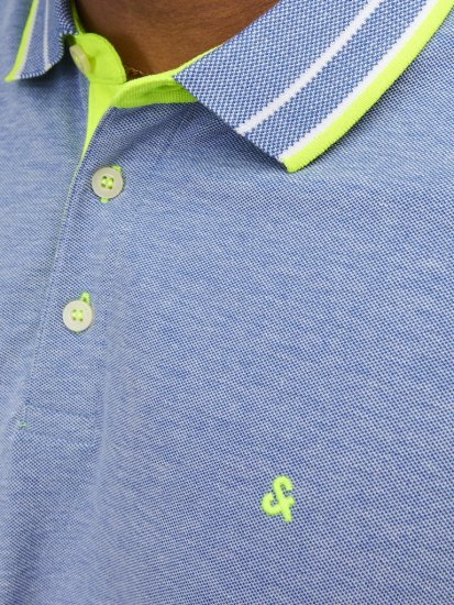 Jack & Jones PAULOS Short Sleeve Polo Light Blue/NEON - Polosärgid - Meeste suured polosärgid 2XL – 8XL