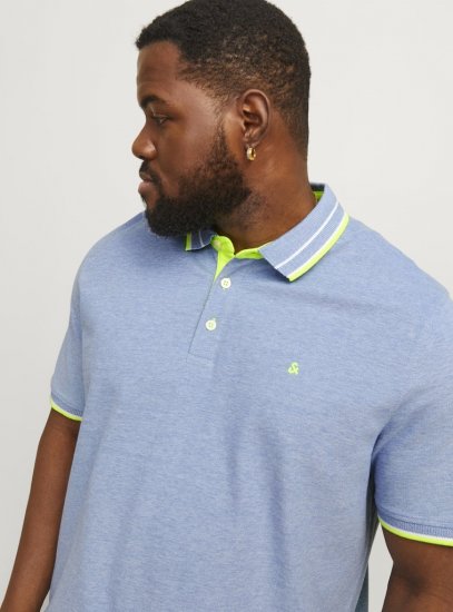 Jack & Jones PAULOS Short Sleeve Polo Light Blue/NEON - Polosärgid - Meeste suured polosärgid 2XL – 8XL