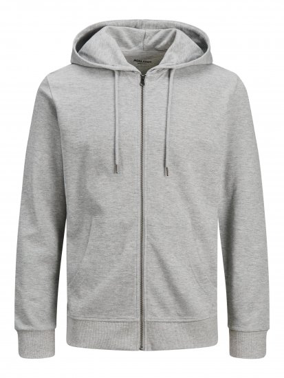 Jack & Jones Basic Sweat Zip Hood Light Grey Melange - Sviitrid ja dressipluusid - Meeste suured kapuutsiga jakid suurustes 2XL – 14XL