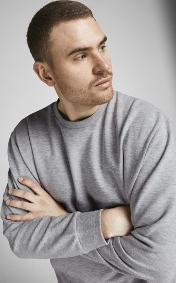 Jack & Jones Basic Sweatshirt Light Grey Melange - Sviitrid ja dressipluusid - Meeste suured kapuutsiga jakid suurustes 2XL – 14XL