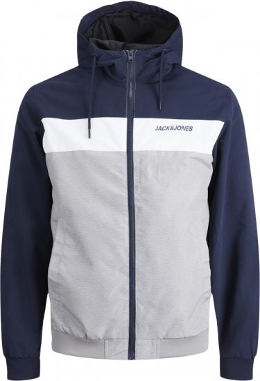 Jack & Jones RUSH White/Grey Blocking Bomber Jacket with Hood Navy Blazer - Jakid ja joped - Joped, suured suurused: 2XL – 12XL