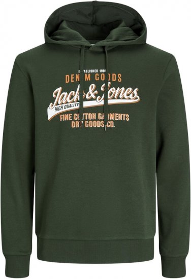Jack & Jones 2 COL LOGO Hoodie Kombu Green - Sviitrid ja dressipluusid - Meeste suured kapuutsiga jakid suurustes 2XL – 14XL