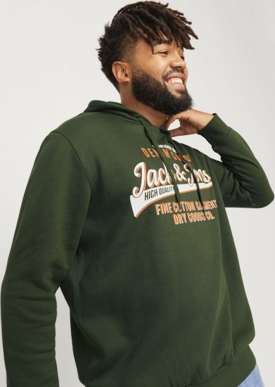 Jack & Jones 2 COL LOGO Hoodie Kombu Green - Sviitrid ja dressipluusid - Meeste suured kapuutsiga jakid suurustes 2XL – 14XL