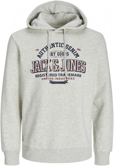 Jack & Jones 2 COL LOGO Hoodie White Melange - Sviitrid ja dressipluusid - Meeste suured kapuutsiga jakid suurustes 2XL – 14XL