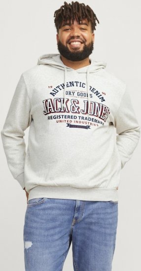 Jack & Jones 2 COL LOGO Hoodie White Melange - Sviitrid ja dressipluusid - Meeste suured kapuutsiga jakid suurustes 2XL – 14XL
