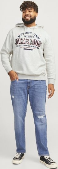 Jack & Jones 2 COL LOGO Hoodie White Melange - Sviitrid ja dressipluusid - Meeste suured kapuutsiga jakid suurustes 2XL – 14XL
