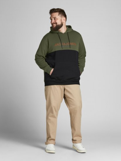Jack & Jones JJEURBAN BLOCKING SWEAT Forest Green - Sviitrid ja dressipluusid - Meeste suured kapuutsiga jakid suurustes 2XL – 14XL
