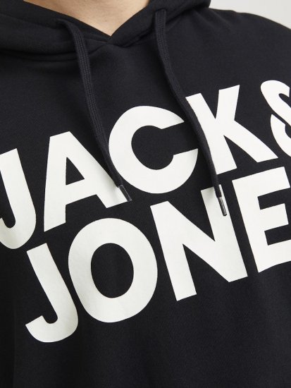 Jack & Jones CORP LOGO Large Print Hoodie Black - Sviitrid ja dressipluusid - Meeste suured kapuutsiga jakid suurustes 2XL – 14XL