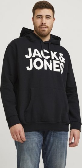 Jack & Jones CORP LOGO Large Print Hoodie Black - Sviitrid ja dressipluusid - Meeste suured kapuutsiga jakid suurustes 2XL – 14XL