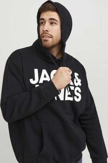 Jack & Jones CORP LOGO Large Print Hoodie Black - Sviitrid ja dressipluusid - Meeste suured kapuutsiga jakid suurustes 2XL – 14XL