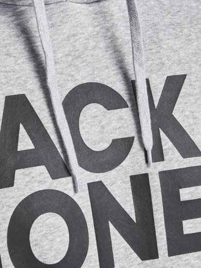 Jack & Jones CORP LOGO Large Print Hoodie Light Grey Melange - Sviitrid ja dressipluusid - Meeste suured kapuutsiga jakid suurustes 2XL – 14XL