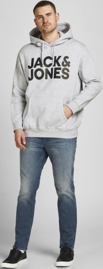 Jack & Jones CORP LOGO Large Print Hoodie Light Grey Melange - Sviitrid ja dressipluusid - Meeste suured kapuutsiga jakid suurustes 2XL – 14XL