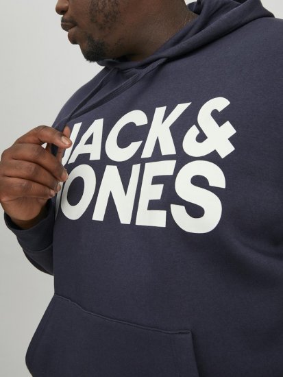 Jack & Jones CORP LOGO Large Print Hoodie Navy Blazer - Sviitrid ja dressipluusid - Meeste suured kapuutsiga jakid suurustes 2XL – 14XL