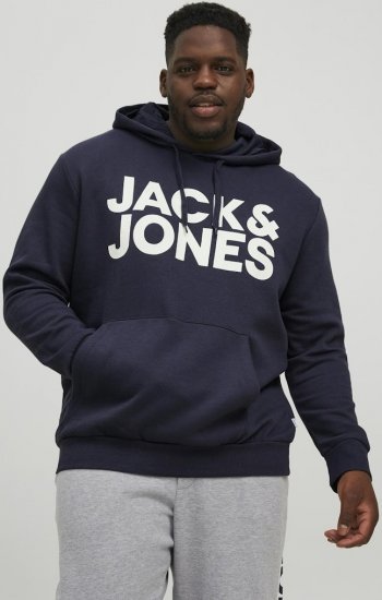 Jack & Jones CORP LOGO Large Print Hoodie Navy Blazer - Sviitrid ja dressipluusid - Meeste suured kapuutsiga jakid suurustes 2XL – 14XL