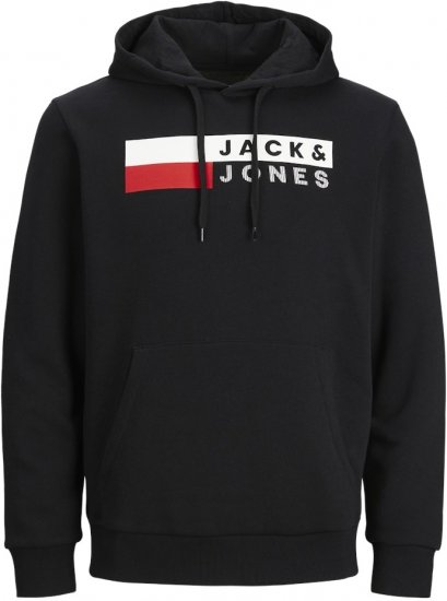 Jack & Jones CORP LOGO PLAY 4 Print Hoodie Black - Sviitrid ja dressipluusid - Meeste suured kapuutsiga jakid suurustes 2XL – 14XL