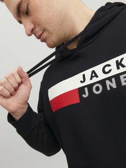Jack & Jones CORP LOGO PLAY 4 Print Hoodie Black - Sviitrid ja dressipluusid - Meeste suured kapuutsiga jakid suurustes 2XL – 14XL