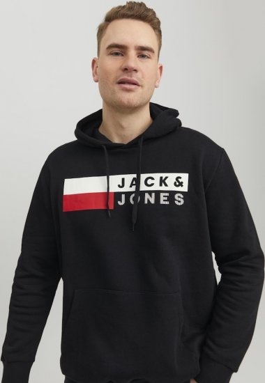 Jack & Jones CORP LOGO PLAY 4 Print Hoodie Black - Sviitrid ja dressipluusid - Meeste suured kapuutsiga jakid suurustes 2XL – 14XL