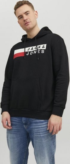Jack & Jones CORP LOGO PLAY 4 Print Hoodie Black - Sviitrid ja dressipluusid - Meeste suured kapuutsiga jakid suurustes 2XL – 14XL