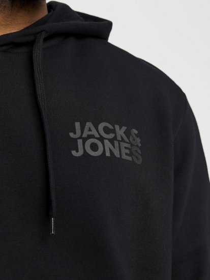 Jack & Jones CORP LOGO Small Print Hoodie Black - Sviitrid ja dressipluusid - Meeste suured kapuutsiga jakid suurustes 2XL – 14XL
