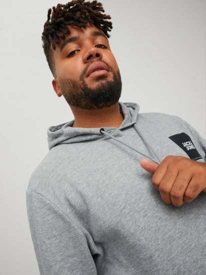 Jack & Jones JJLOCK SWEAT HOOD Grey - Sviitrid ja dressipluusid - Meeste suured kapuutsiga jakid suurustes 2XL – 14XL