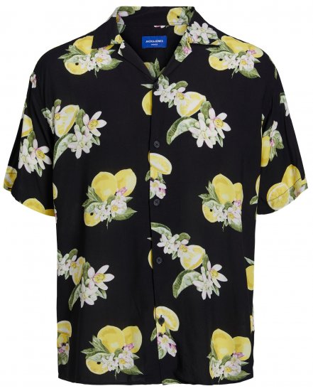 Jack & Jones JORLUKE FLORES Resort Shirt Black - Särgid - Meeste suured särgid 2XL – 8XL