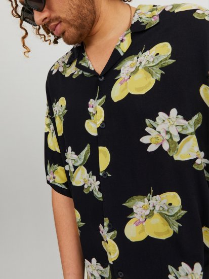 Jack & Jones JORLUKE FLORES Resort Shirt Black - Särgid - Meeste suured särgid 2XL – 8XL