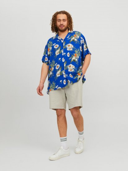 Jack & Jones JORLUKE FLORES Resort Shirt Nautical Blue - Särgid - Meeste suured särgid 2XL – 8XL
