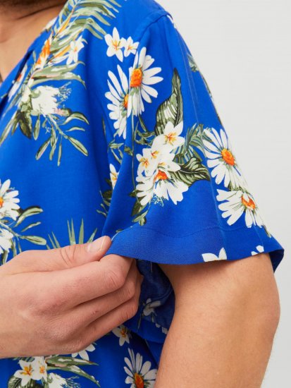 Jack & Jones JORLUKE FLORES Resort Shirt Nautical Blue - Särgid - Meeste suured särgid 2XL – 8XL