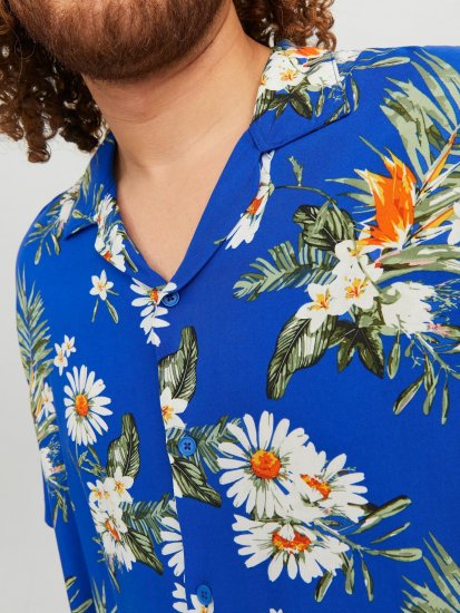 Jack & Jones JORLUKE FLORES Resort Shirt Nautical Blue - Särgid - Meeste suured särgid 2XL – 8XL