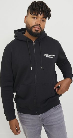 Jack & Jones ESTERBRO Zip Hoodie Black - Sviitrid ja dressipluusid - Meeste suured kapuutsiga jakid suurustes 2XL – 14XL