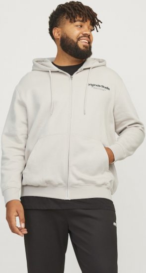 Jack & Jones ESTERBRO Zip Hoodie Light Grey - Sviitrid ja dressipluusid - Meeste suured kapuutsiga jakid suurustes 2XL – 14XL