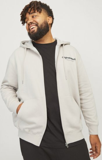 Jack & Jones ESTERBRO Zip Hoodie Light Grey - Sviitrid ja dressipluusid - Meeste suured kapuutsiga jakid suurustes 2XL – 14XL