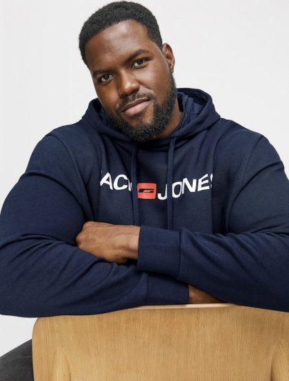 Jack & Jones CORP OLD LOGO REG FIT Hoodie Navy Blazer - Sviitrid ja dressipluusid - Meeste suured kapuutsiga jakid suurustes 2XL – 14XL