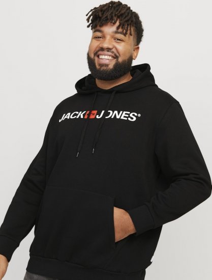 Jack & Jones CORP OLD LOGO REG FIT Hoodie Black - Sviitrid ja dressipluusid - Meeste suured kapuutsiga jakid suurustes 2XL – 14XL