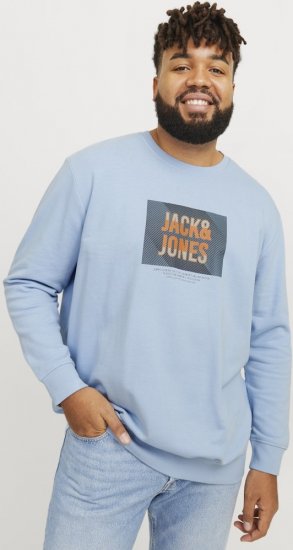 Jack & Jones HUDSON Sweatshirt Chambray Blue - Sviitrid ja dressipluusid - Meeste suured kapuutsiga jakid suurustes 2XL – 14XL