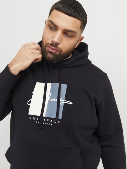 Jack & Jones Frederiksberg Box Script Hoodie Black - Sviitrid ja dressipluusid - Meeste suured kapuutsiga jakid suurustes 2XL – 14XL