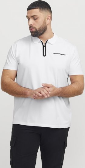 Jack & Jones Fusion Pique Zipper Polo Bright White - Polosärgid - Meeste suured polosärgid 2XL – 8XL