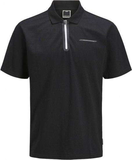 Jack & Jones Fusion Pique Zipper Polo Black - Polosärgid - Meeste suured polosärgid 2XL – 8XL
