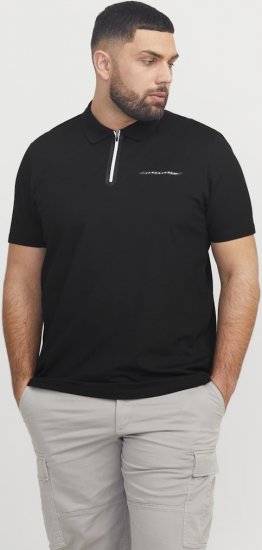 Jack & Jones Fusion Pique Zipper Polo Black - Polosärgid - Meeste suured polosärgid 2XL – 8XL