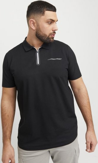 Jack & Jones Fusion Pique Zipper Polo Black - Polosärgid - Meeste suured polosärgid 2XL – 8XL