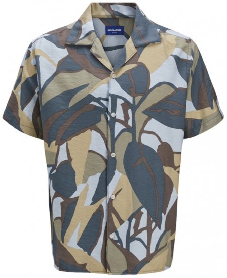 Jack & Jones Vira Marshall AOP Short Sleeve Shirt Silver Sage - Särgid - Meeste suured särgid 2XL – 8XL