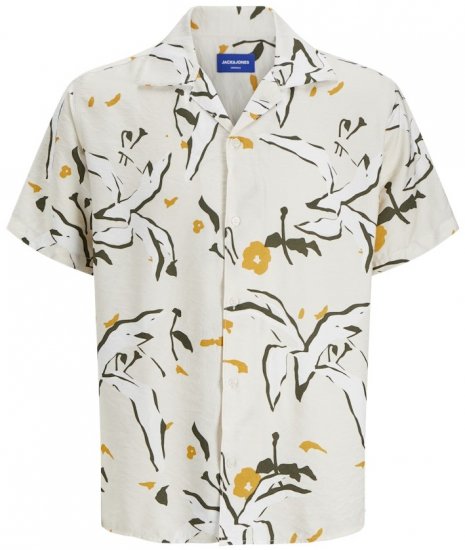Jack & Jones Vira Marshall AOP Short Sleeve Shirt Buttercream - Särgid - Meeste suured särgid 2XL – 8XL