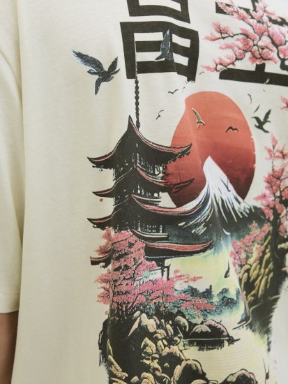 Jack & Jones Fuji Crew Neck T-Shirt Antique White - T-särgid - Suured T-särgid 2XL – 14XL