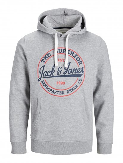 Jack & Jones JJBRAT SWEAT Hoodie Light Grey - Sviitrid ja dressipluusid - Meeste suured kapuutsiga jakid suurustes 2XL – 14XL