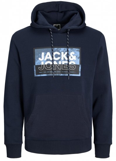Jack & Jones JCOLOGAN SS24 PRINT Hoodie Navy Blazer - Sviitrid ja Dressipluusid - Meeste suured kapuutsiga jakid suurustes 2XL – 14XL