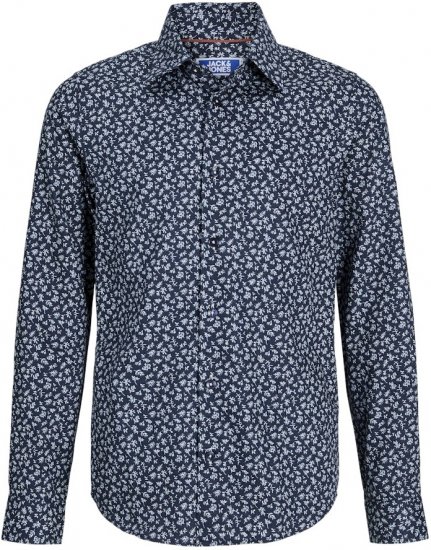 Jack & Jones BARNES Printed Dobby Long Sleeve Shirt Blue - Särgid - Meeste suured särgid 2XL – 8XL