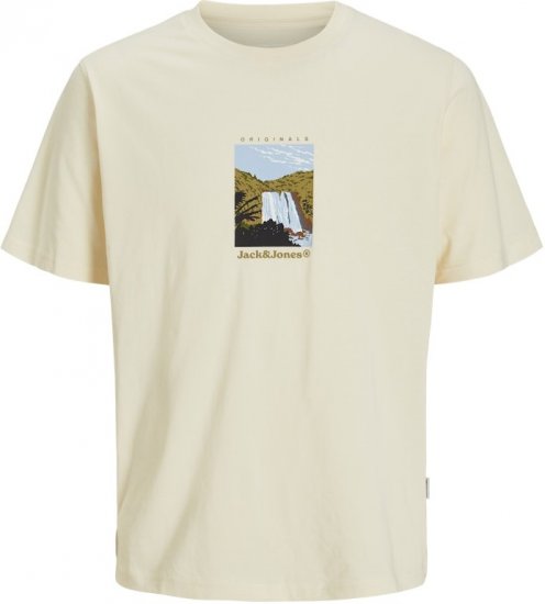 Jack & Jones Split Front Graphic Crew Neck T-Shirt Antique White - T-särgid - Suured T-särgid 2XL – 14XL
