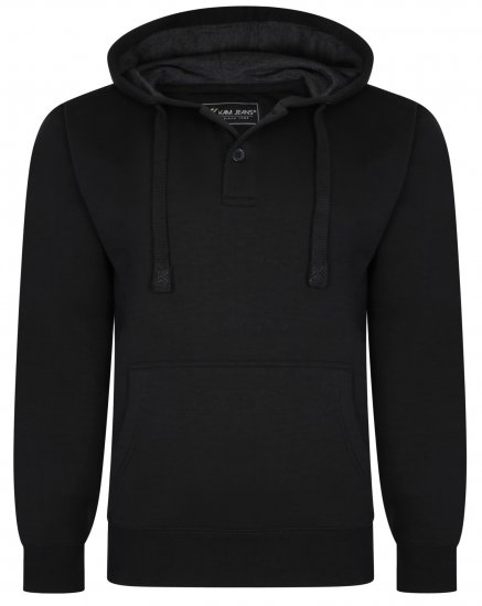 Kam Jeans 508B 1/4 Button Hoodie Black - Sviitrid ja dressipluusid - Meeste suured kapuutsiga jakid suurustes 2XL – 14XL