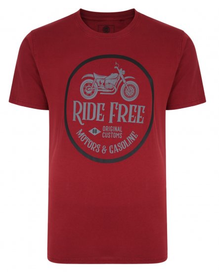 Kam Jeans Ride Free Crew Neck T-Shirt Wine - T-särgid - Suured T-särgid 2XL – 14XL